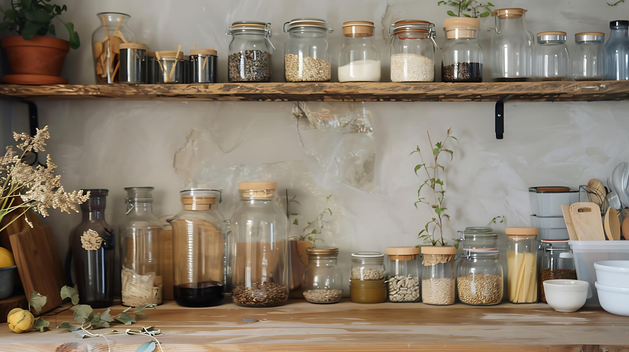small kitchen studio with jars and herbs